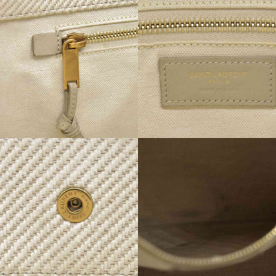 $2000 SAINT LAURENT Linen Calfskin Small Rive Gauche Tote Beige Sea Salt