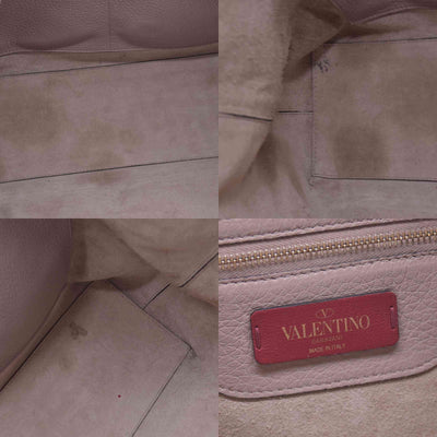 $1850 Valentino Garavani Grained Calfskin Small Rockstud Shoulder Tote Beige
