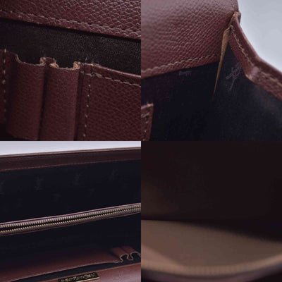 $850 SAINT LAURENT Textured Leather Push Lock Clutch Document Case Burgundy CONSIGNMENT 10021193