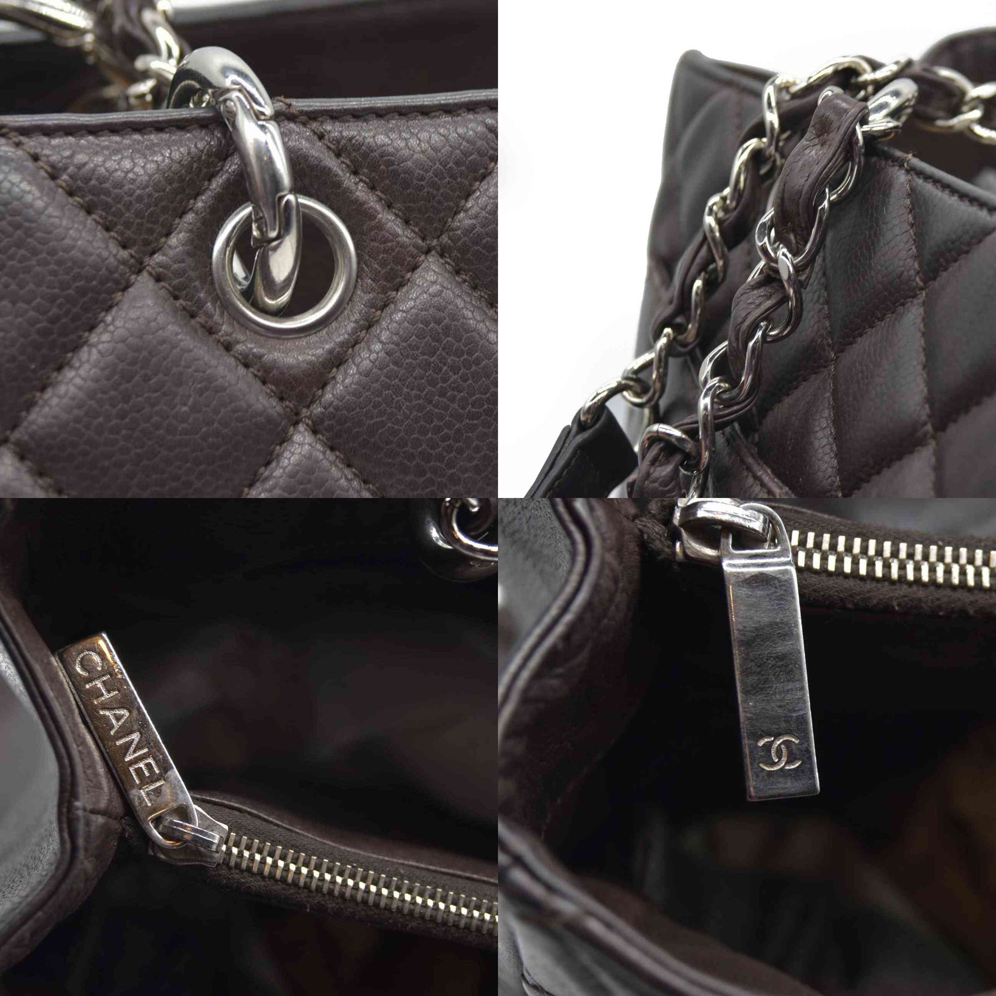 AUCTION $2900 Chanel  Caviar Quilted Grand Shopping Tote GST Brown Silver Hardware 2009