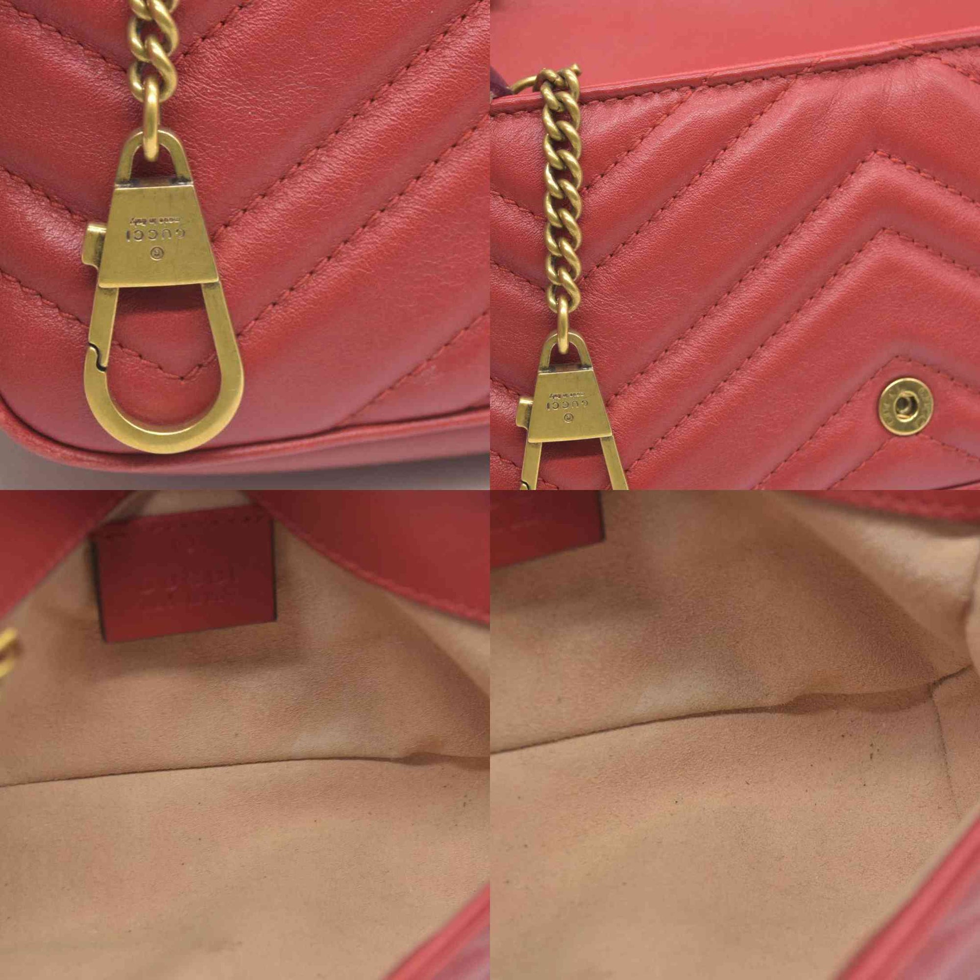 $1550 Gucci Leather Marmont Super Mini Red