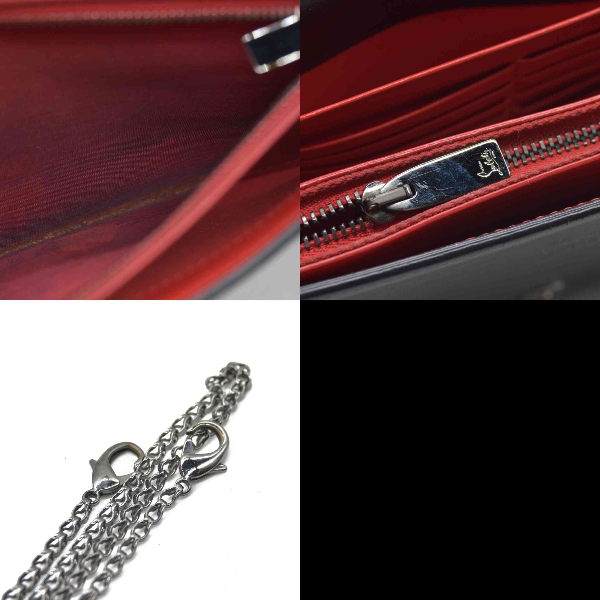 $1490 CHRISTIAN LOUBOUTIN Calfskin Patent Spikes Paloma Clutch Black