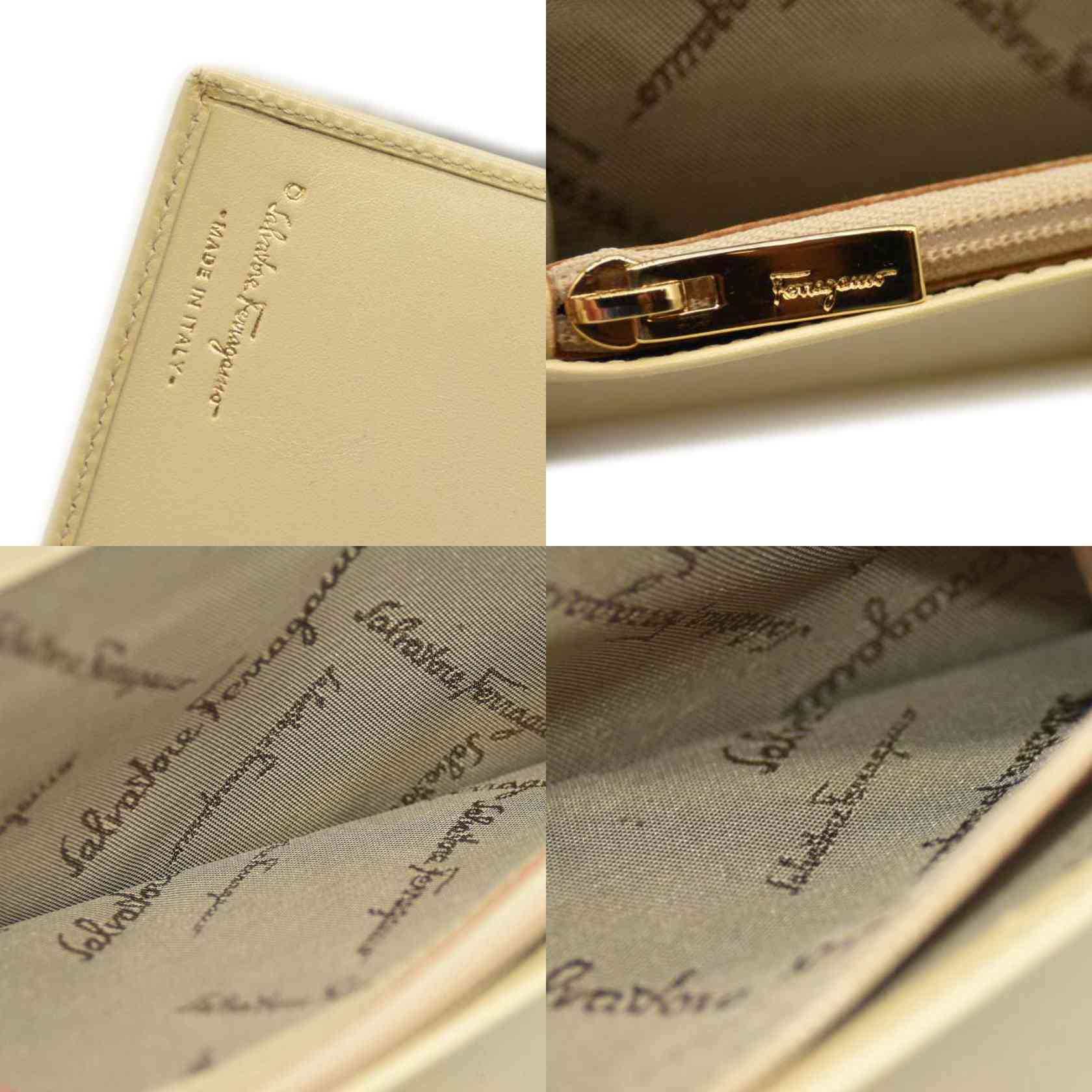 Salvatore Ferragamo Gancini Clip Leather Long Bifold Wallet Ivory CONSIGNMENT 10020992