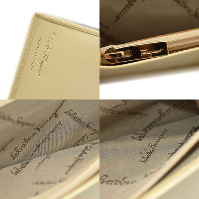 Salvatore Ferragamo Gancini Clip Leather Long Bifold Wallet Ivory CONSIGNMENT 10020992
