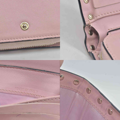 Valentino Poudre Leather Rockstud Zip-Around Compact Wallet