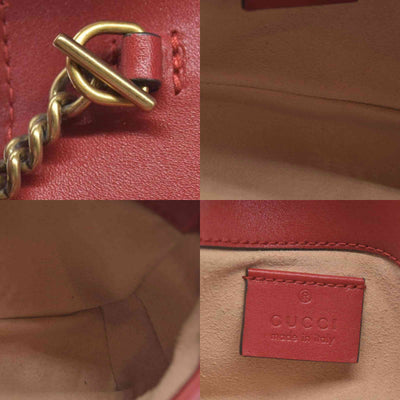 $1550 Gucci Calfskin Matelasse Super Mini GG Marmont Shoulder Bag Hibiscus Red