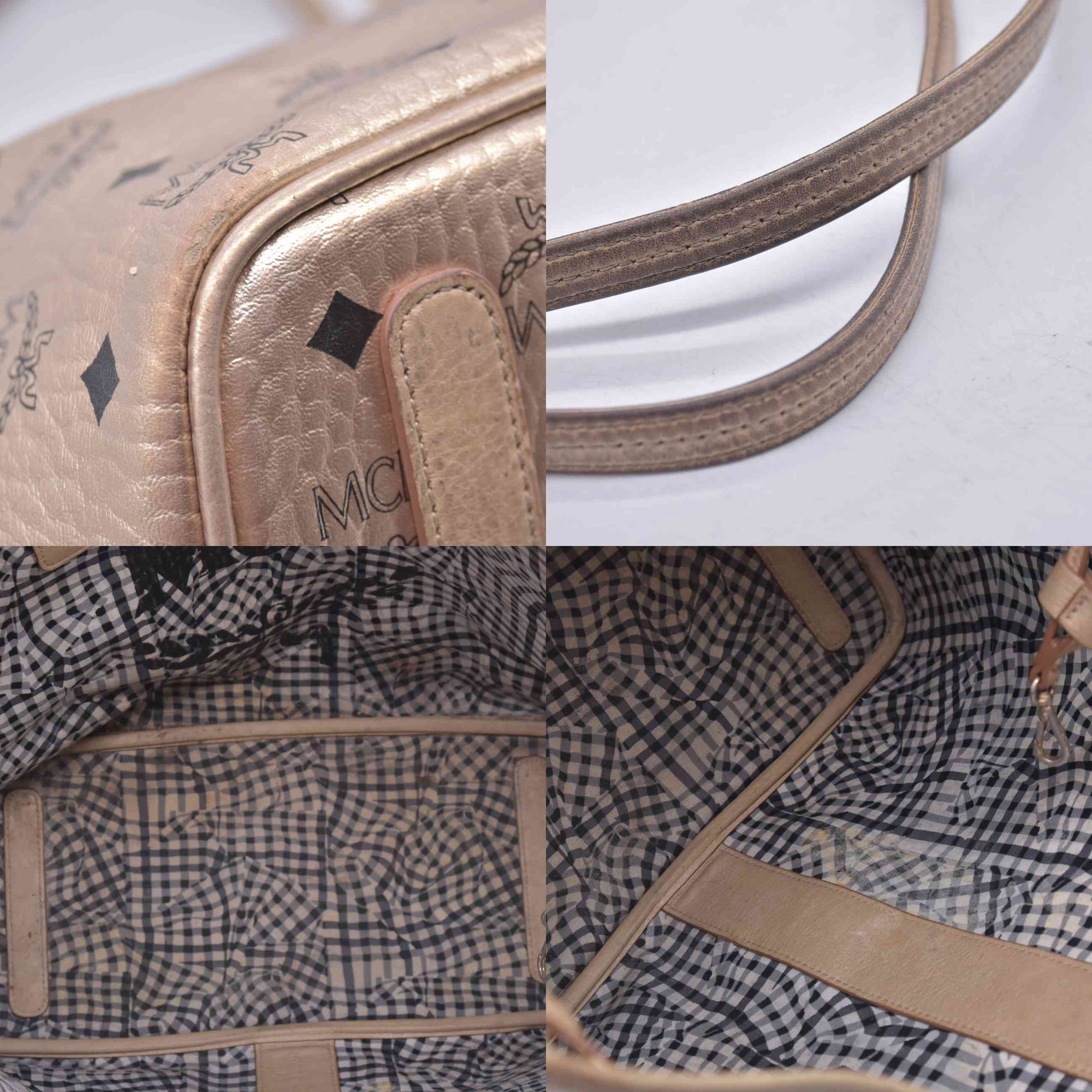 $950 MCM Metallic Visetos Medium Liz Reversible Shopper Tote Gold