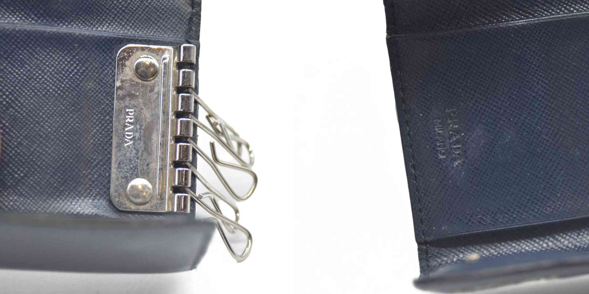 PRADA Logo Saffiano Leather 6 Ring Key Case Navy blue AUCTION $595