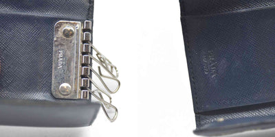 PRADA Logo Saffiano Leather 6 Ring Key Case Navy blue AUCTION $595