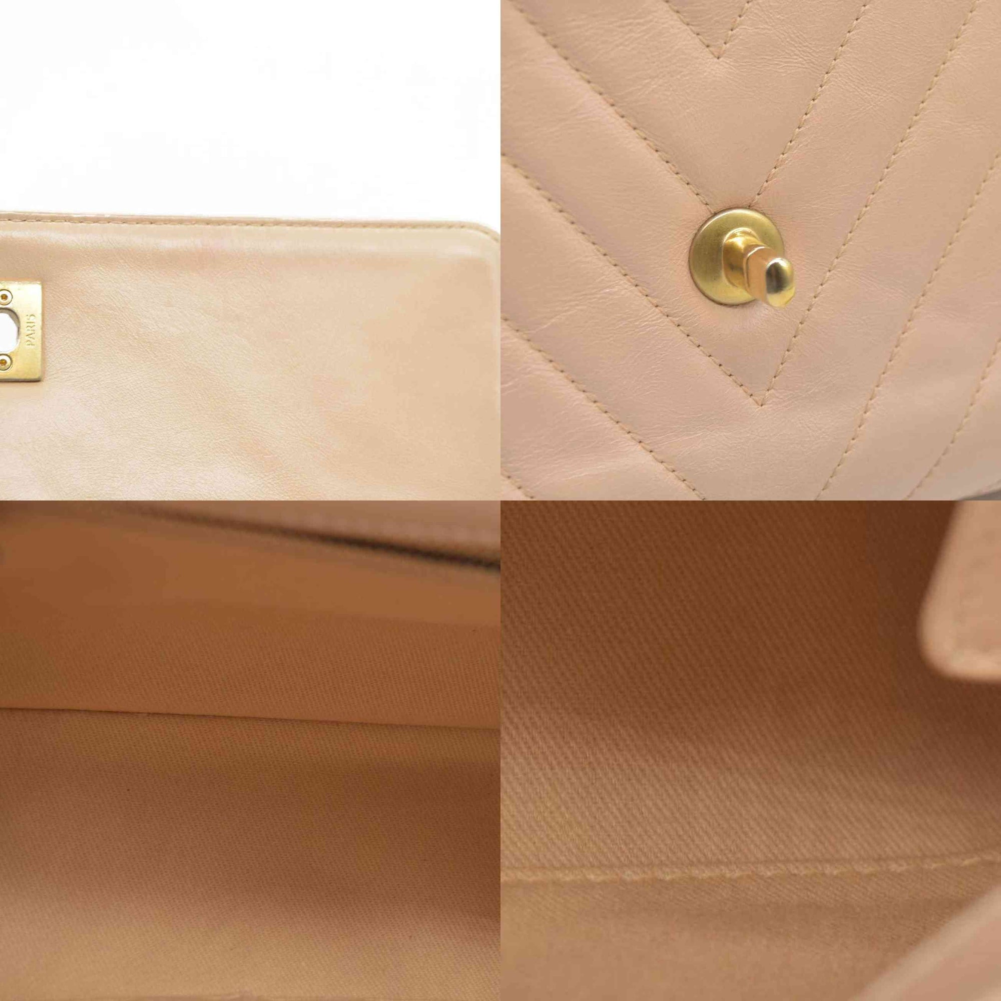 $7300 Chanel  Calfskin Chevron Quilted Medium Coco Handle Flap Beige