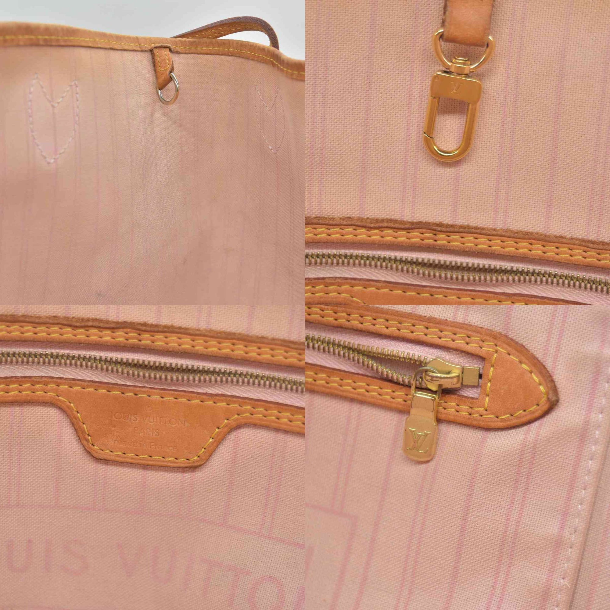 $2240 2010 Louis Vuitton Damier Azur Neverfull MM Rose Ballerine AR1120
