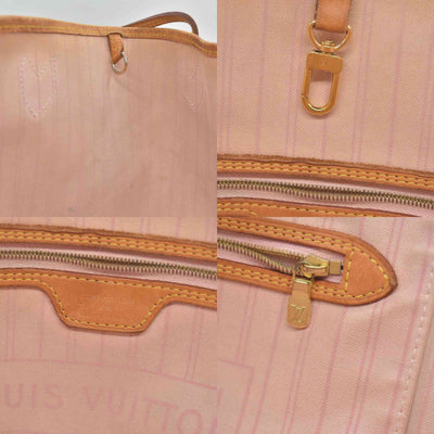 $2240 2010 Louis Vuitton Damier Azur Neverfull MM Rose Ballerine AR1120