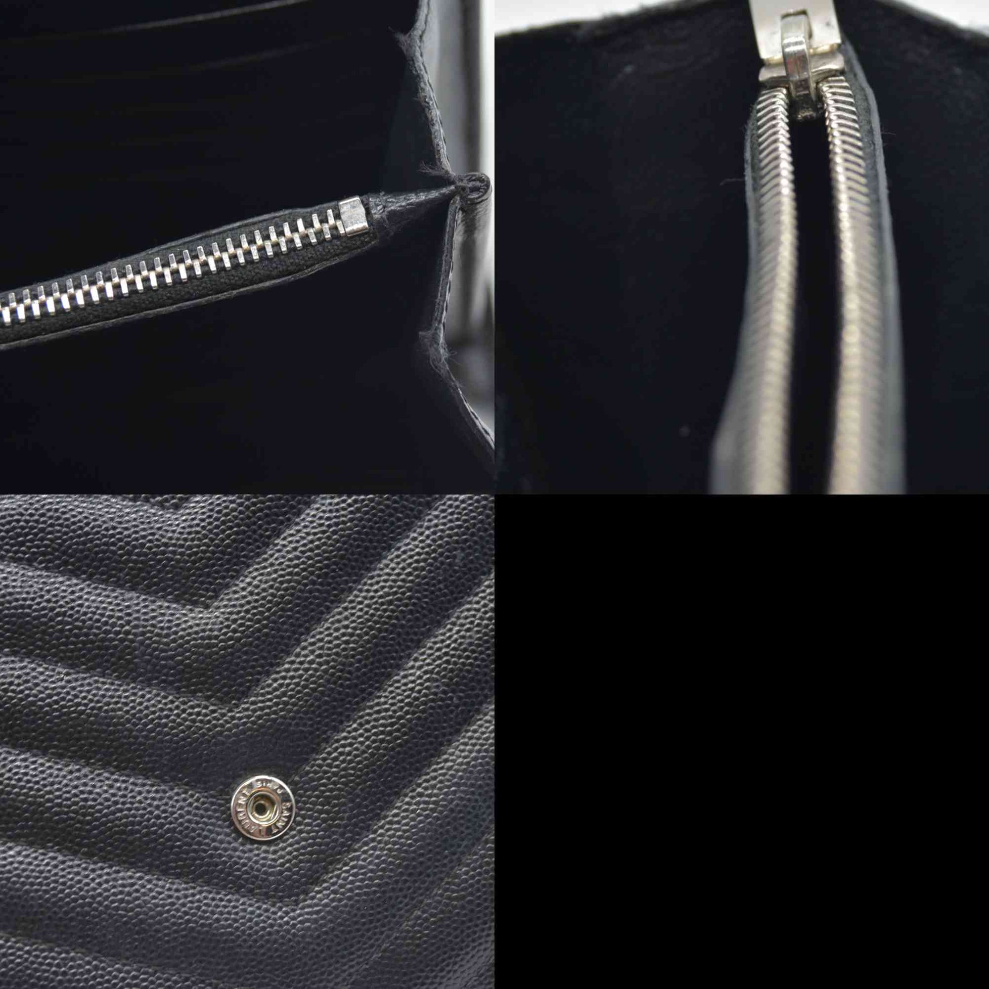 $1600 Saint Laurent Grain De Poudre Matelasse Chevron Monogram Envelope Chain Wallet Black CONSIGNMENT