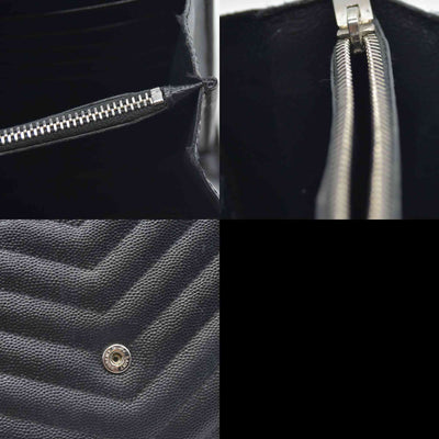 $1600 Saint Laurent Grain De Poudre Matelasse Chevron Monogram Envelope Chain Wallet Black CONSIGNMENT