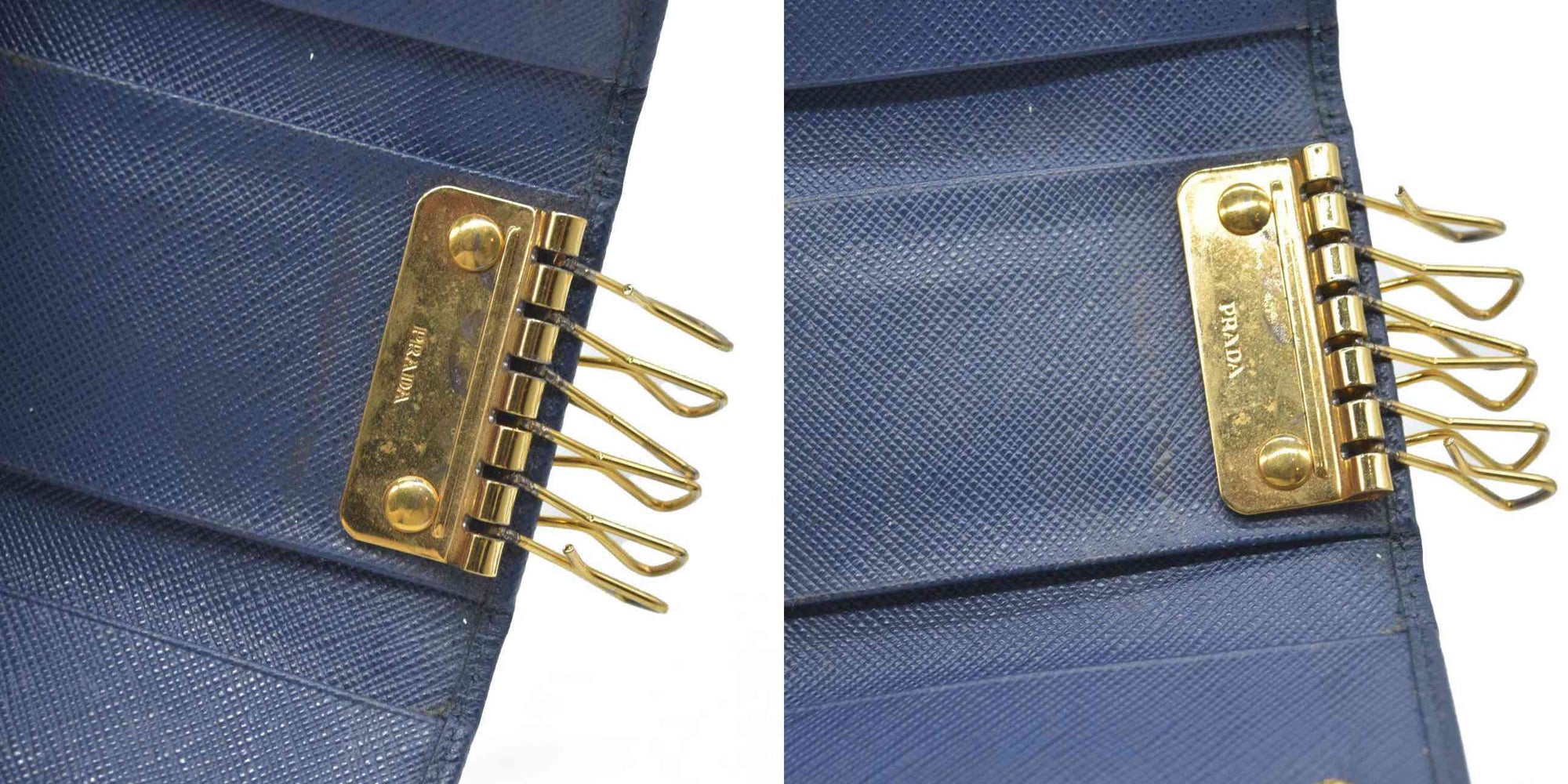 PRADA Logo Saffiano Leather 6 Ring Key Case Navy blue