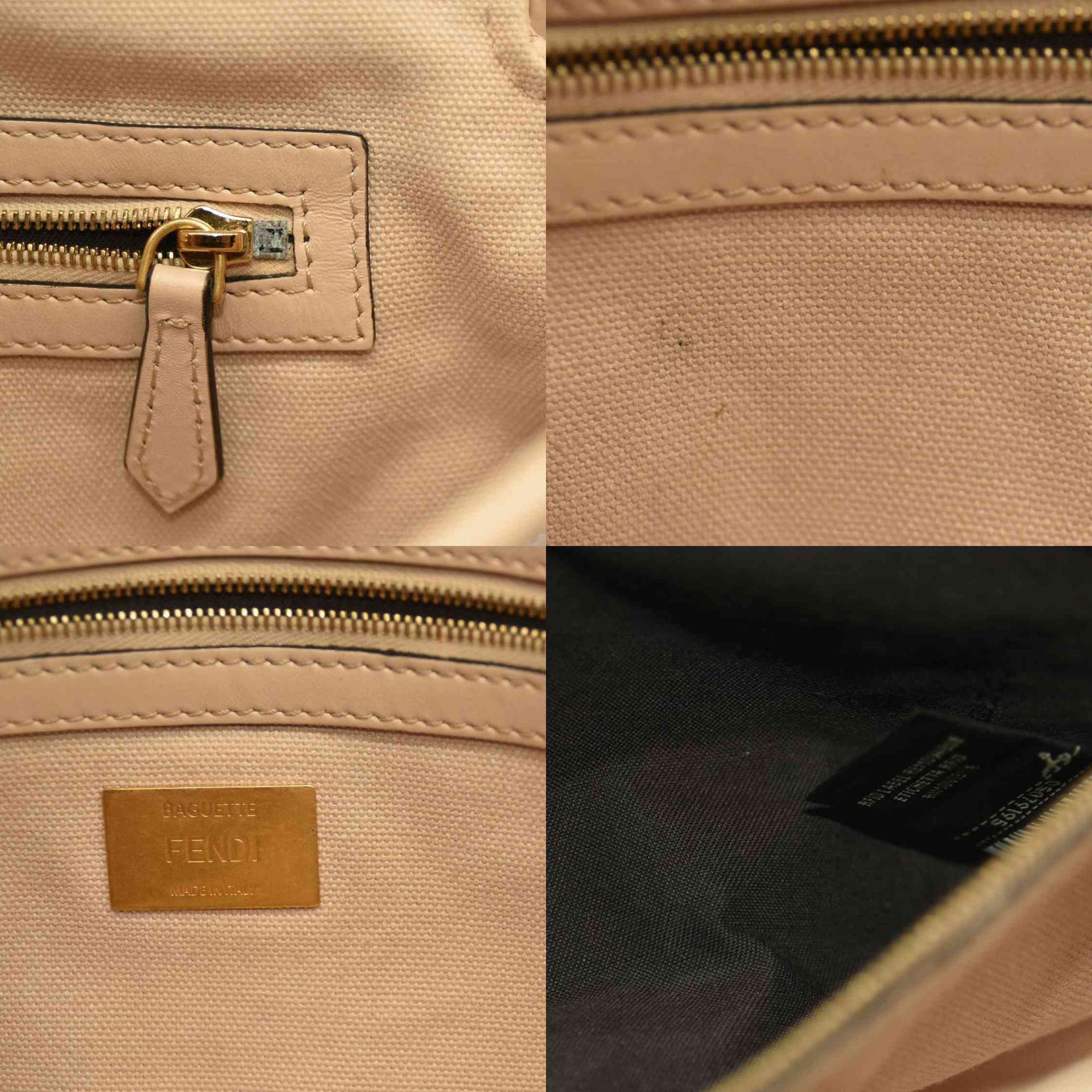 Fendi  Canvas Vitello King Bi-Color Strap FF Embroidered Baguette Poudre