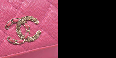 $1025 2020 CHANEL Interlocking CC Chain Small Flap Tri-Fold Wallet Pink Caviar Leather