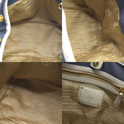 $2400 Prada Canapa Logo Jacquard Handle Bag Blue Denim
