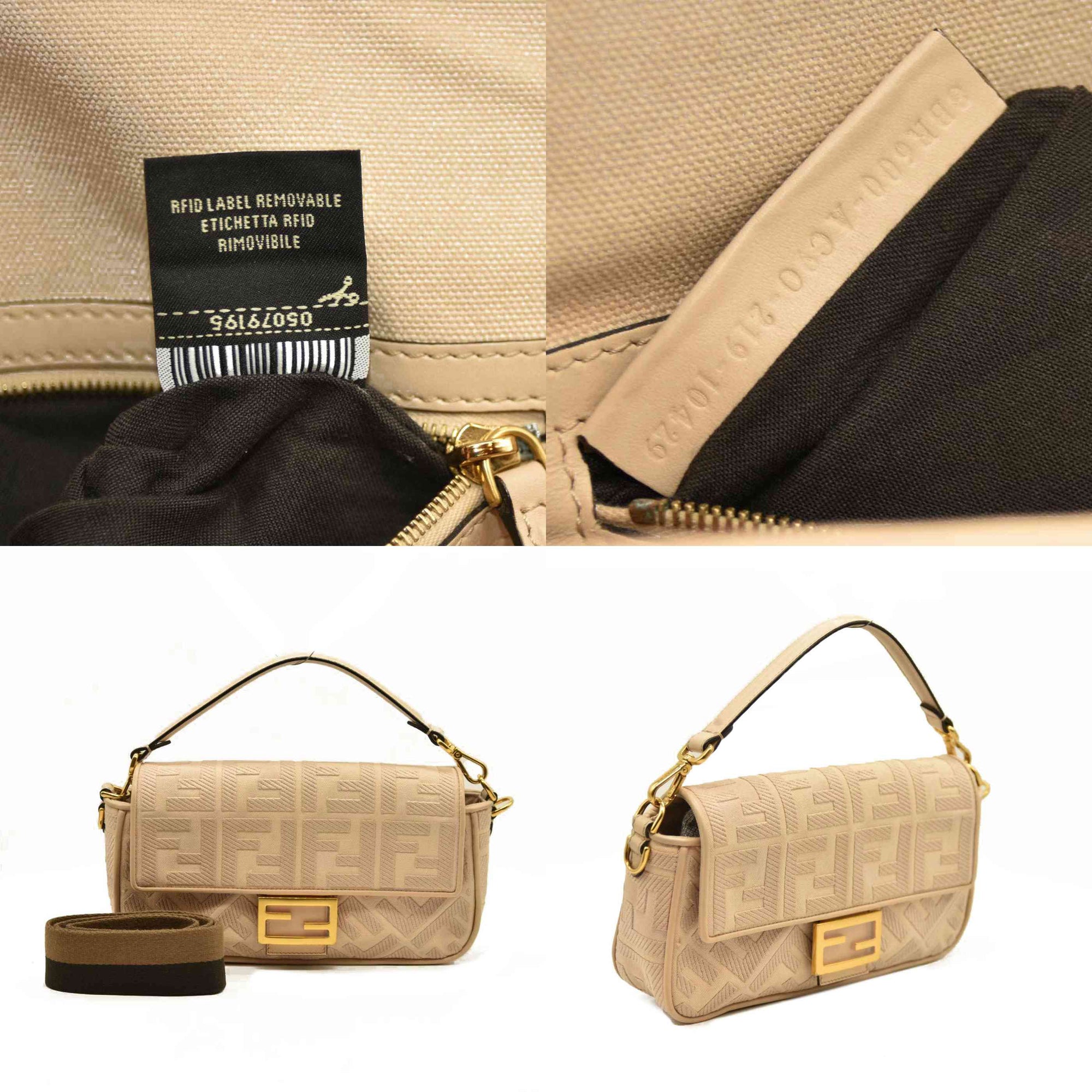 Fendi  Canvas Vitello King Bi-Color Strap FF Embroidered Baguette Poudre