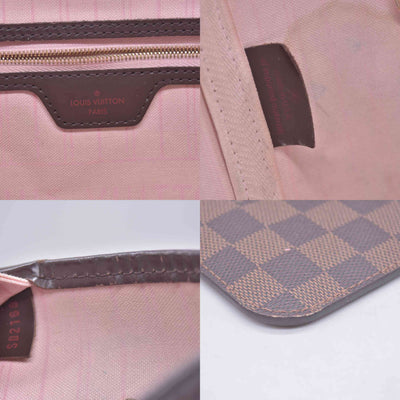 $2240 2018 Louis Vuitton Damier Ebene Neverfull MM Rose Ballerine with Pouch 10021111 SD2168