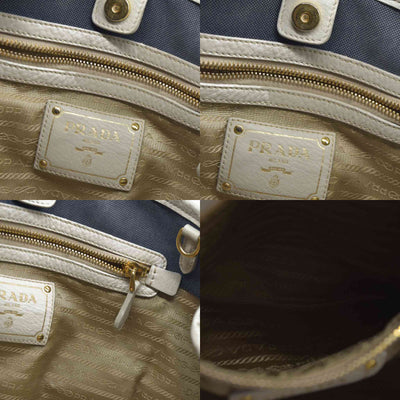 $2400 Prada Canapa Logo Jacquard Handle Bag Blue Denim