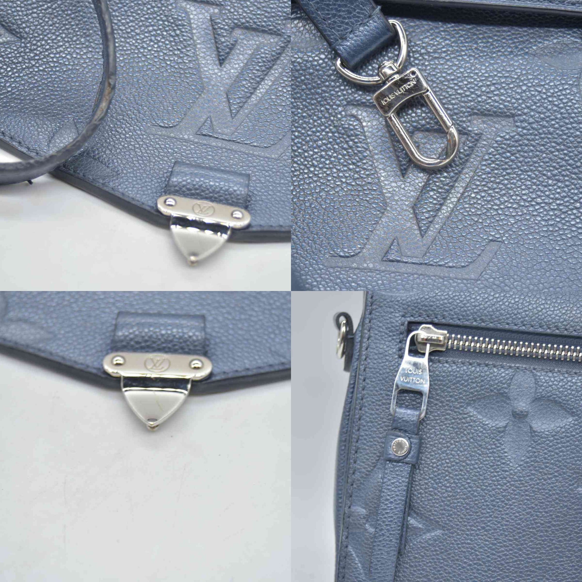 $3100 Louis Vuitton Metallic Empreinte Monogram Giant Pochette Metis Navy Nacre