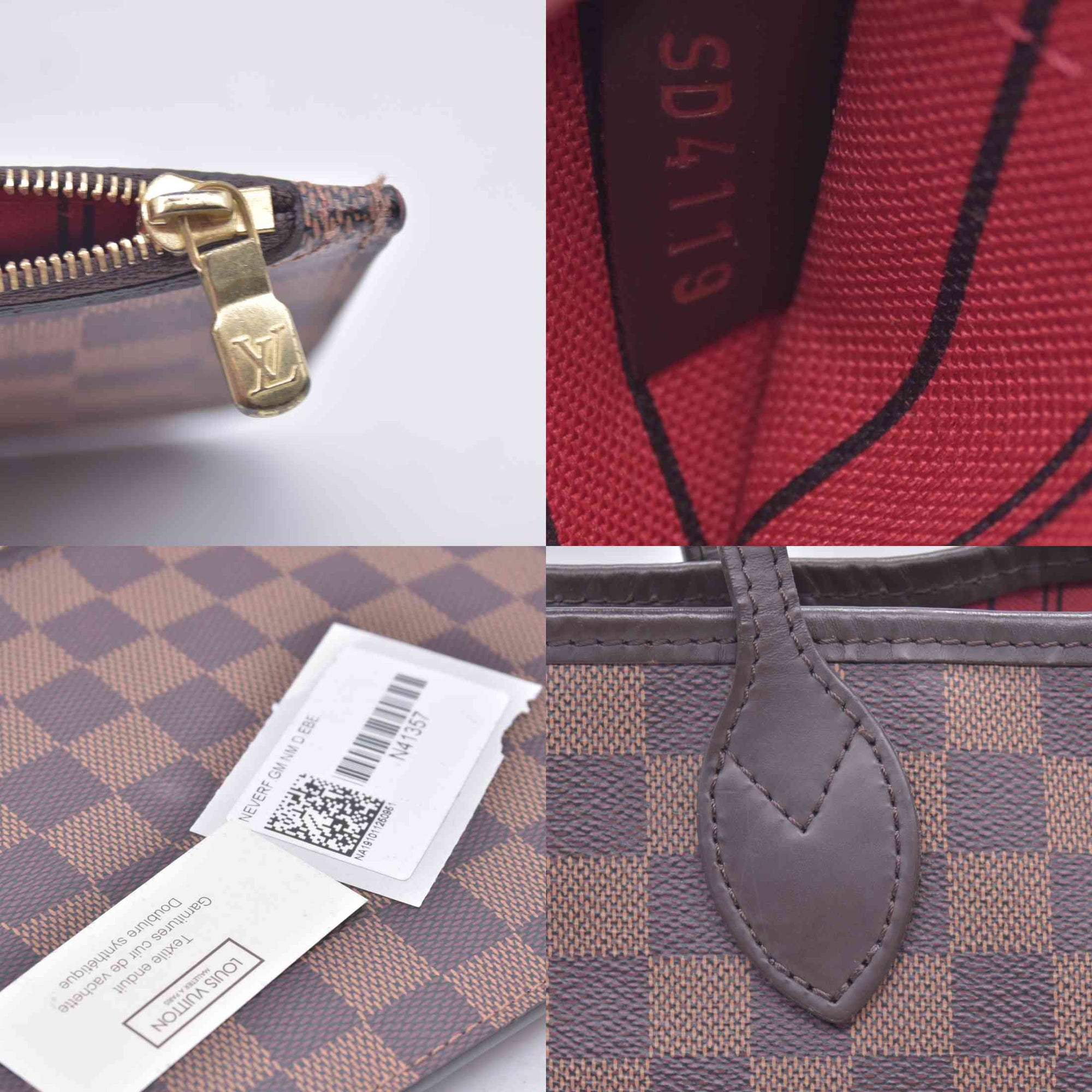 $2310 USA 2019 Louis Vuitton Damier Ebene Neverfull GM with Pouch 10021271 SD4119