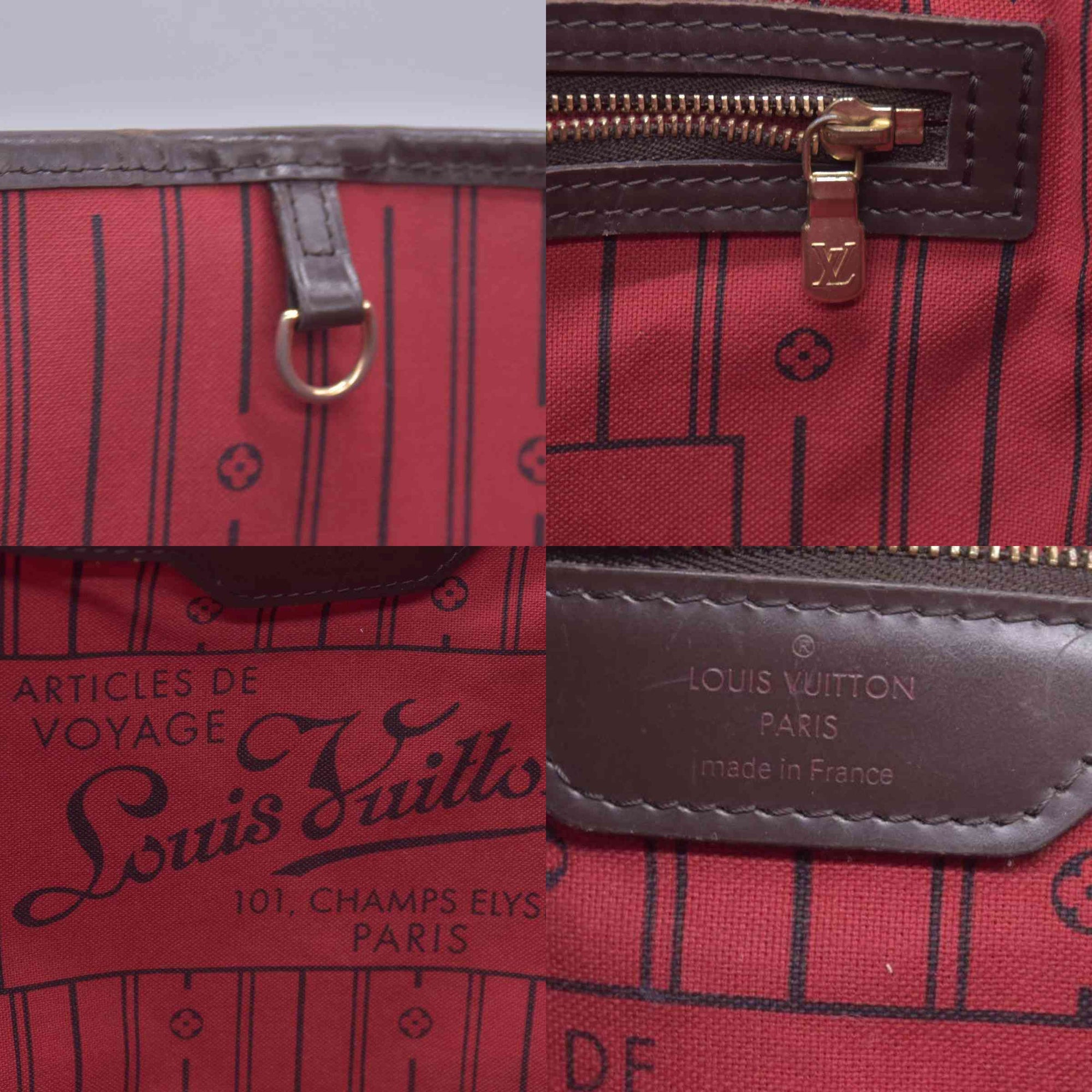 $2240 2009 Louis Vuitton Damier Ebene Neverfull MM Cherry AR0049 CONSIGNMENT 10021074