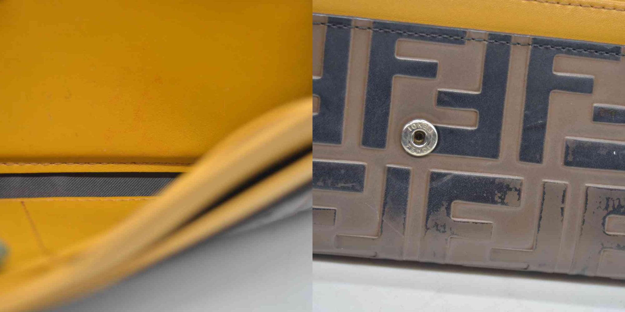 $890 Fendi Vitello Cruise F is Fendi Bi-Color FF 1974 Embossed Continental Envelope Wallet Maya Yellow