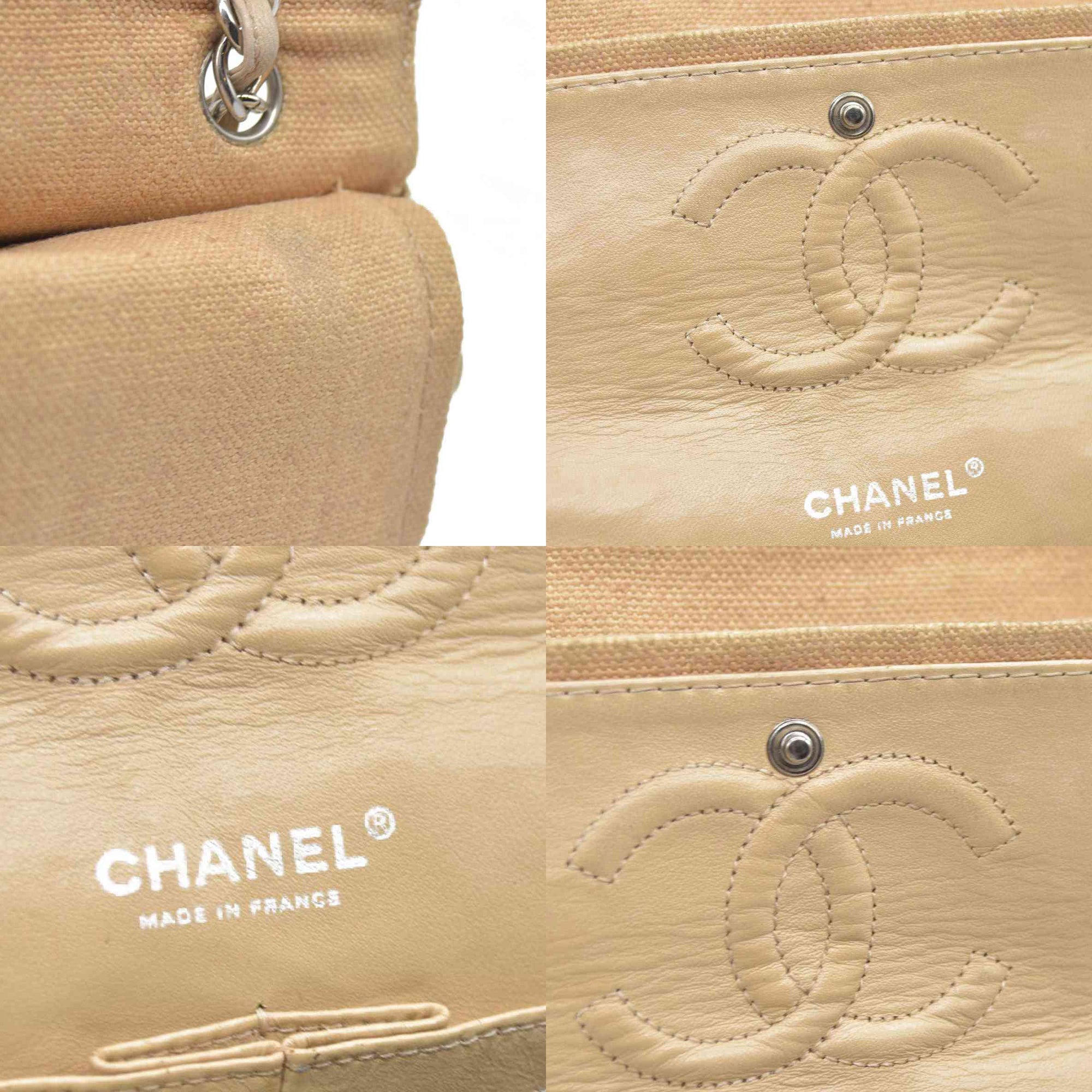 $2900 CHANEL 2006-2008 Medium Classic Lambskin Trimmed Canvas Line Double Flap shoulder bag