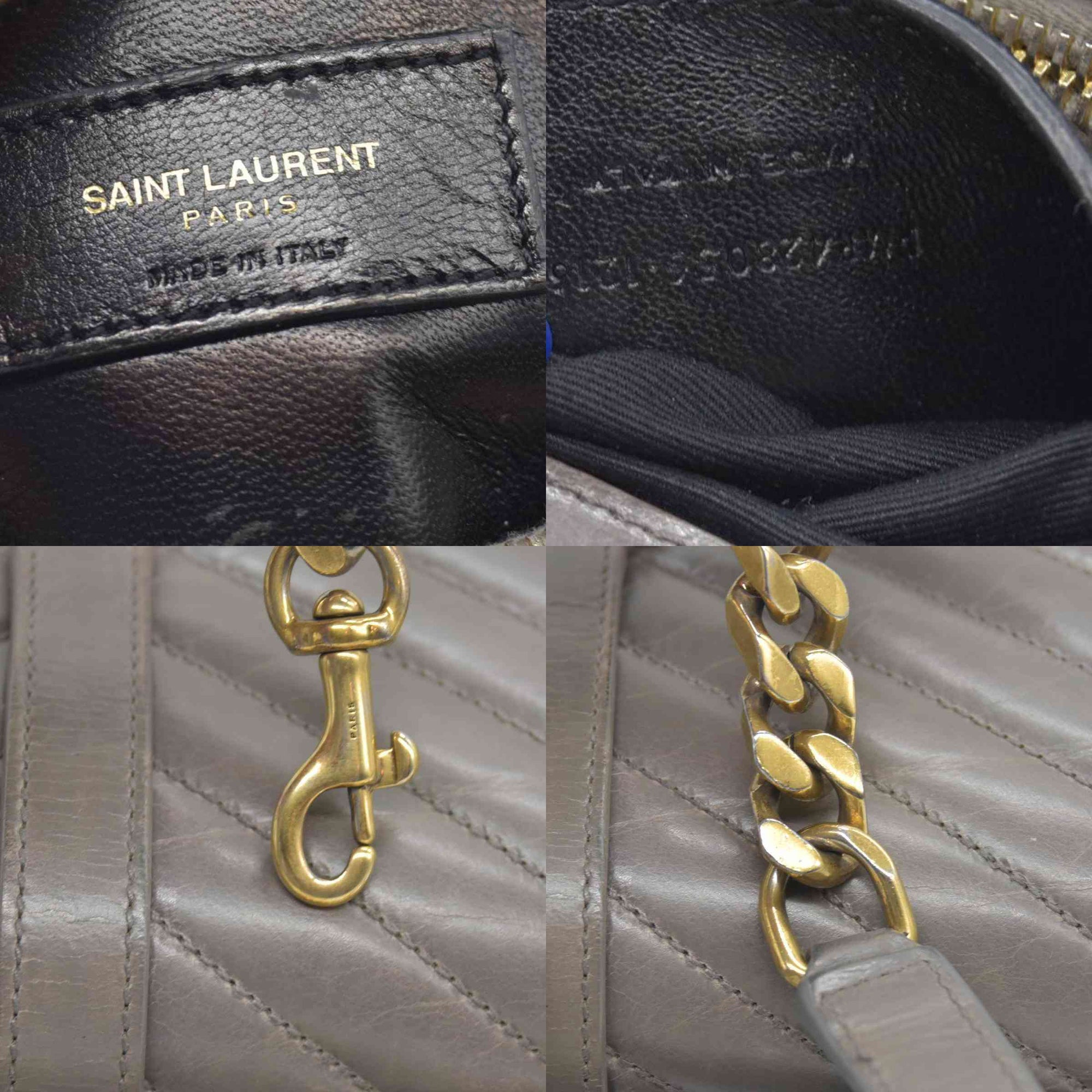 $2800 Saint Laurent Waxed Calfskin Matelasse Chevron Medium Monogram College Bag Fog Gray