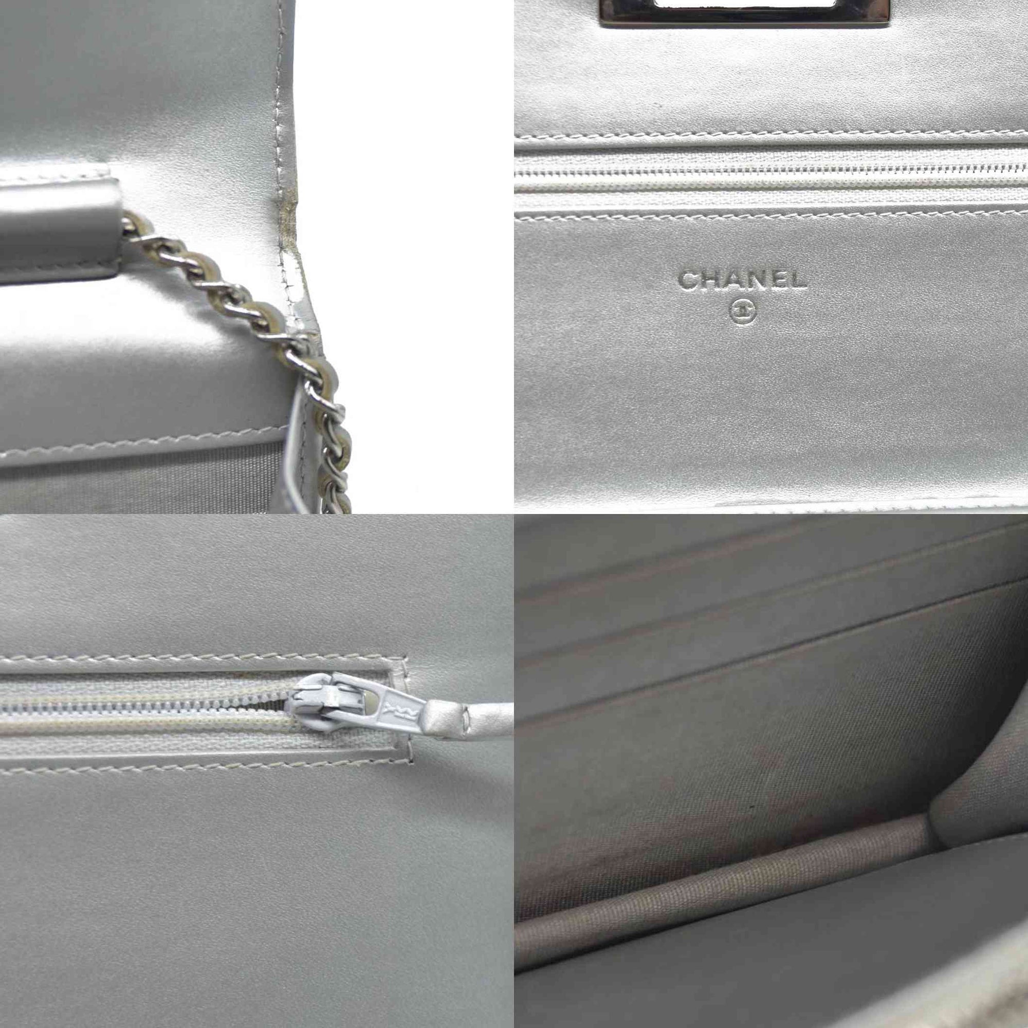 $3000 Chanel  Patent Quilted Golden Class Wallet on Chain WOC Silver