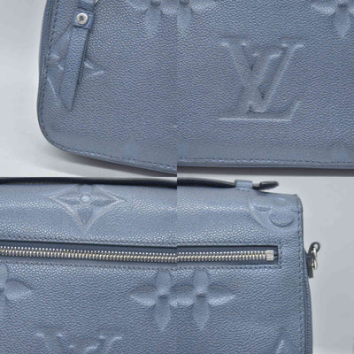 $3100 Louis Vuitton Metallic Empreinte Monogram Giant Pochette Metis Navy Nacre