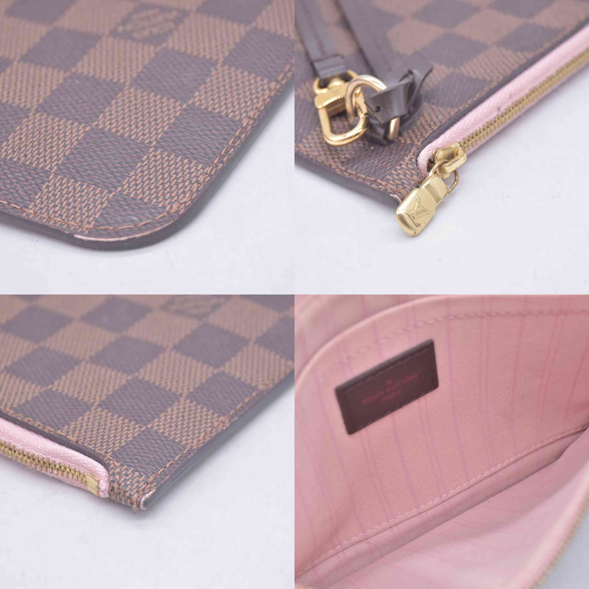 $2240 2018 Louis Vuitton Damier Ebene Neverfull MM Rose Ballerine with Pouch 10021111 SD2168