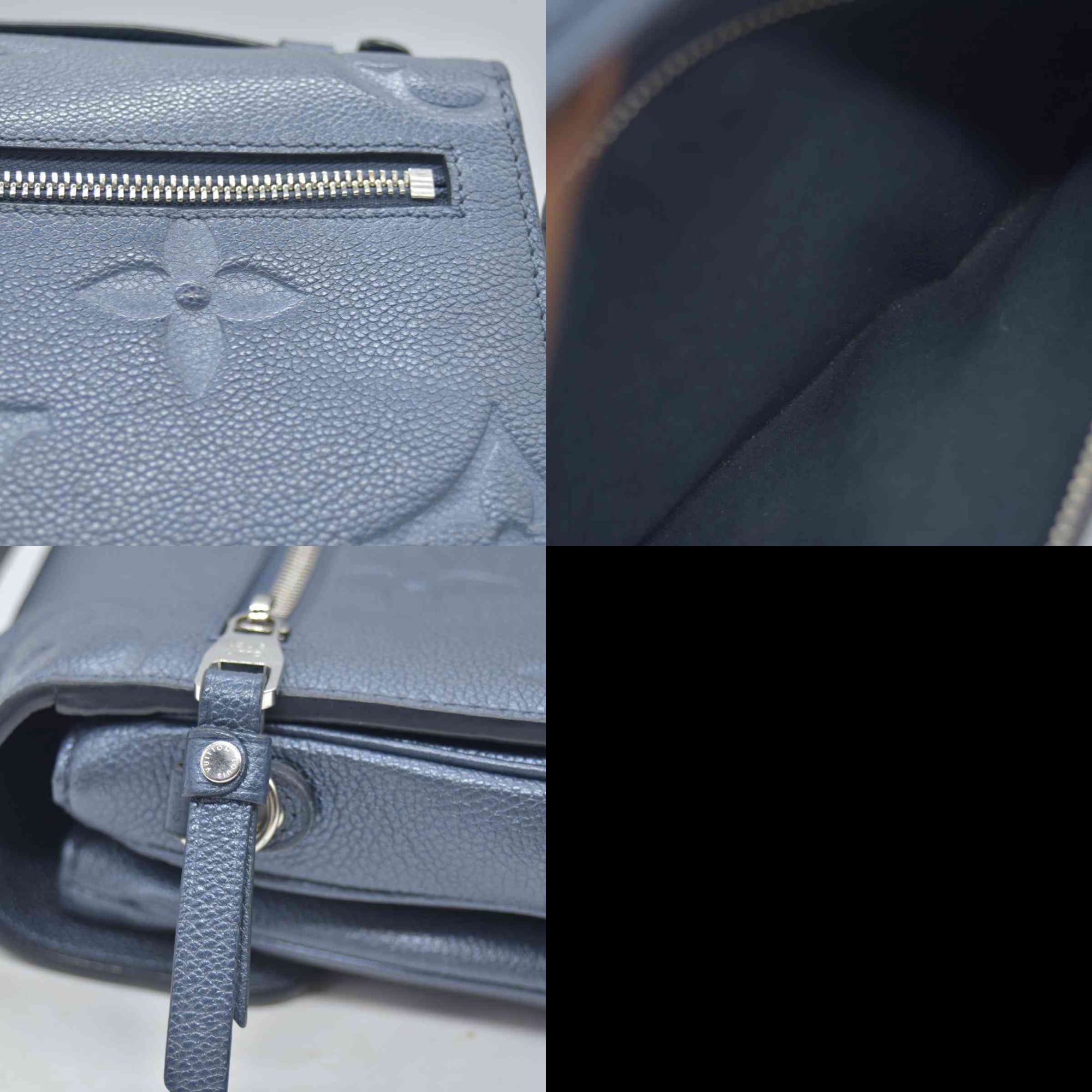 $3100 Louis Vuitton Metallic Empreinte Monogram Giant Pochette Metis Navy Nacre