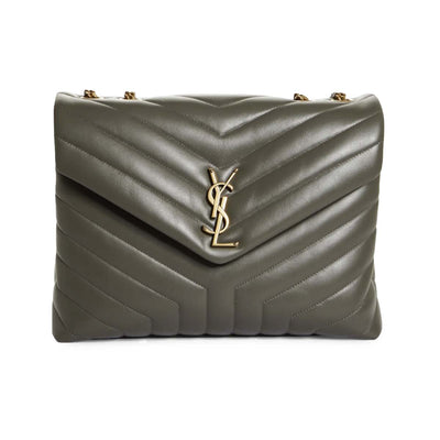 NEW SAINT LAURENT Calfskin Y Quilted Monogram Medium Loulou Chain Satchel Storm