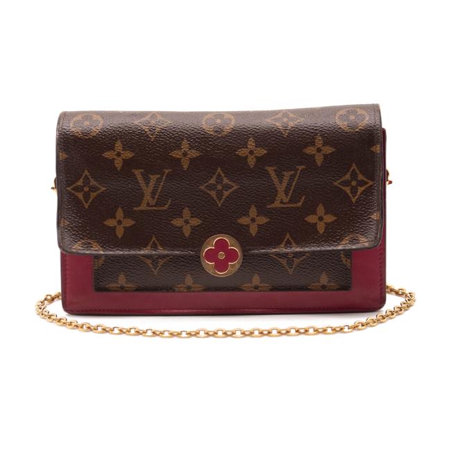 USED Louis Vuitton Flore Chain Wallet Fuchsia Brown Monogram Canvas Shoulder Bag