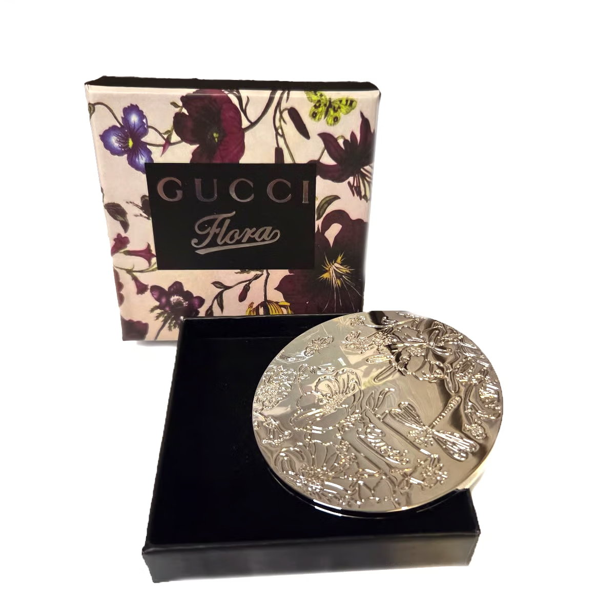 Gucci Cosmetic Monogram Embossed Compact Double Face Pocket Mirror Gold