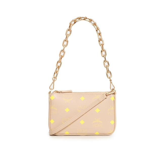 NEW MCM Shoulder Mini Color Splash Logo Beige Polyurethane Cross Body Bag