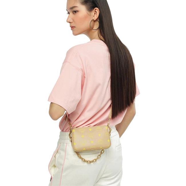 NEW MCM Shoulder Mini Color Splash Logo Beige Polyurethane Cross Body Bag
