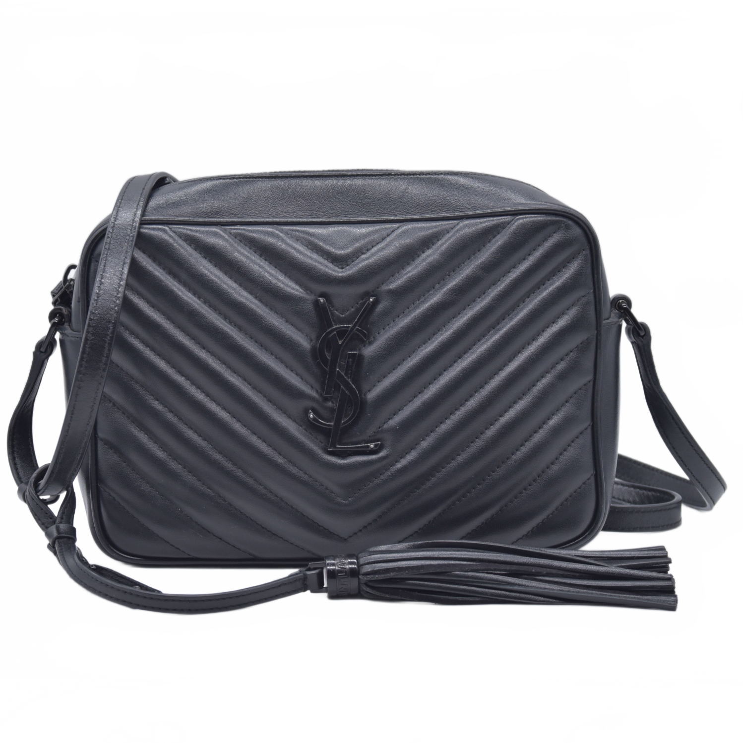 $1950 Saint Laurent Calfskin Matelasse Monogram Monochrome Lou Camera Bag Black 10021142