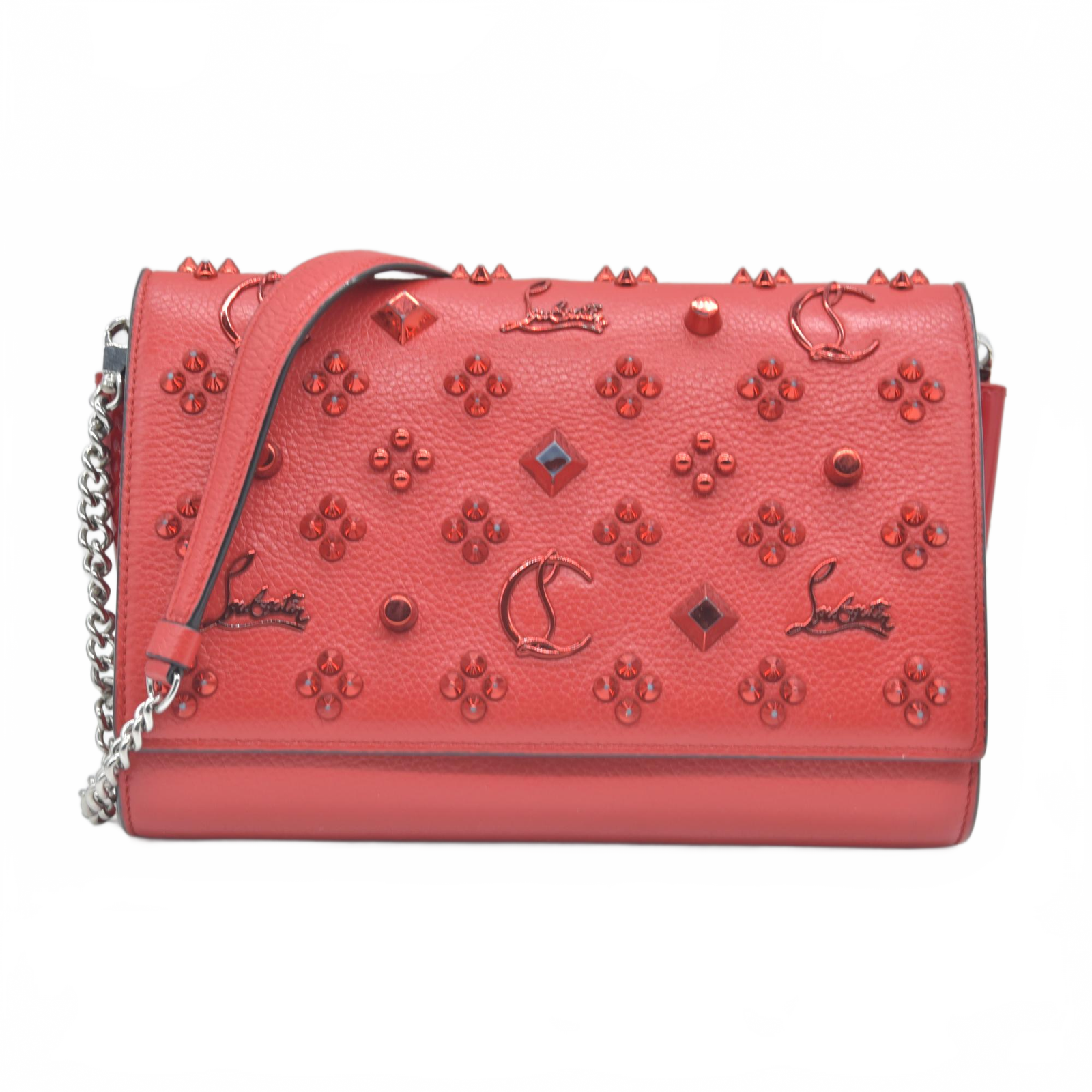 Christian Louboutin Calfskin Spikes Loubinthesky Paloma Clutch Red