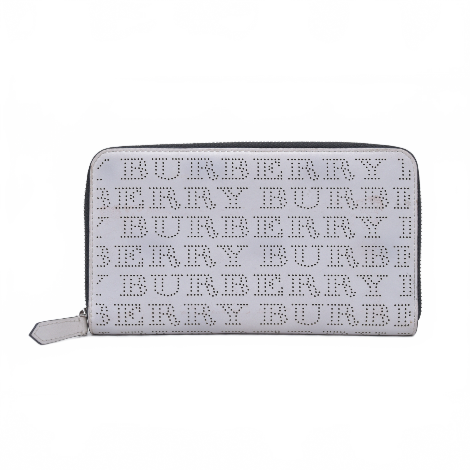 $598 BURBERRY Logo Perforated Leather Zip Around Long Wallet White