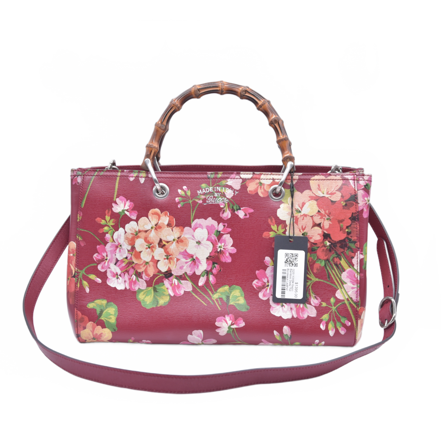 $3200 Gucci Bamboo Blooms Shopper Burgundy CONSIGNMENT