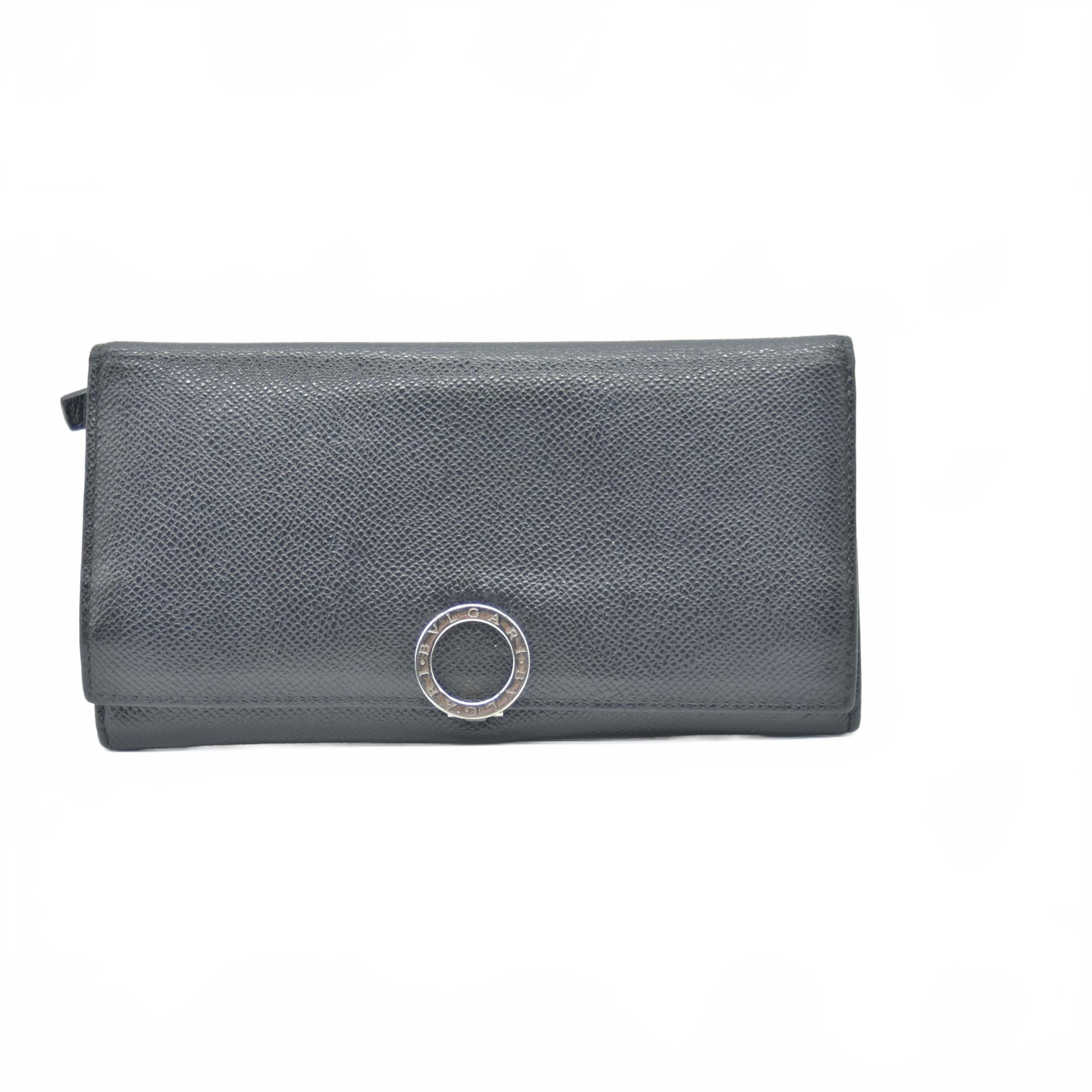 $790 BVLGARI Leather Bifold Long Wallet Black CONSIGNMENT