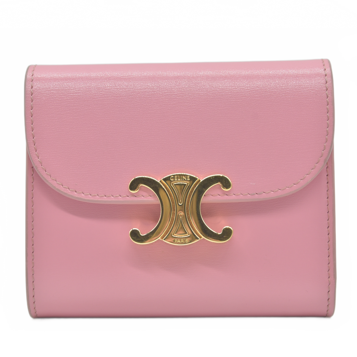 $690 Celine Shiny Calfskin Small Triomphe Wallet Pink