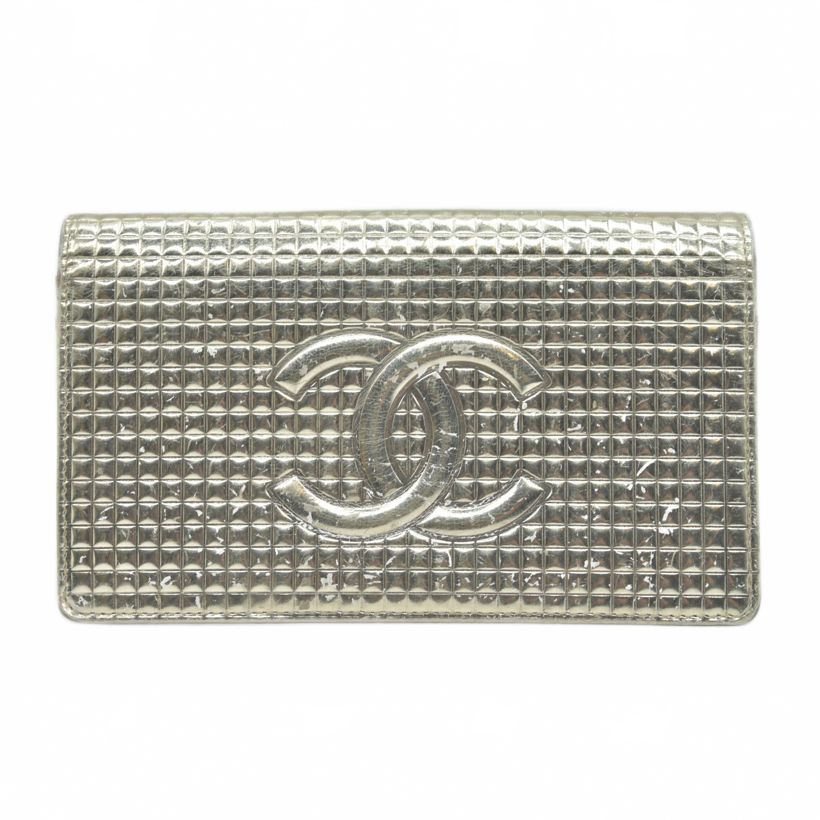 CHANEL Chocolate Bar Long Wallet Gold Patent Leather