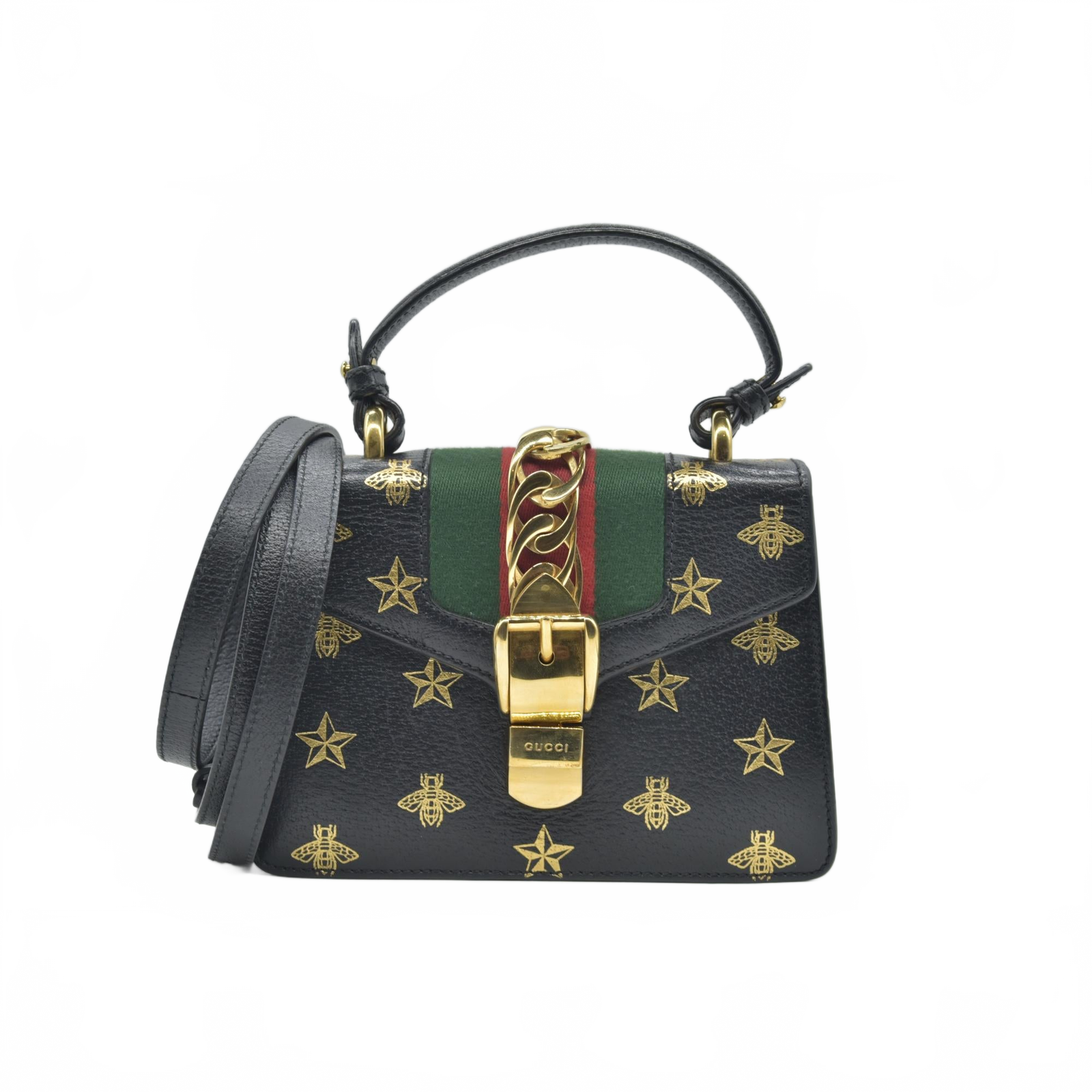 GUCCI Sylvie Handbag Black Multi Leather Canvas