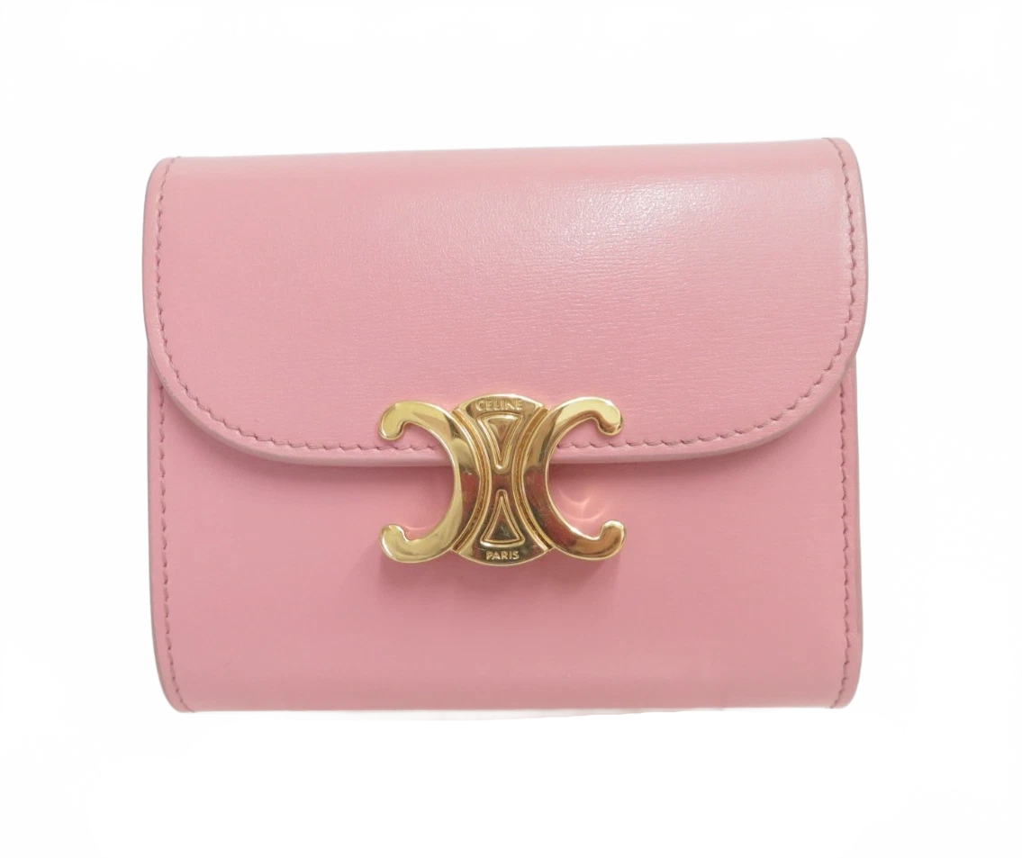 $690 Celine Shiny Calfskin Small Triomphe Wallet Pink