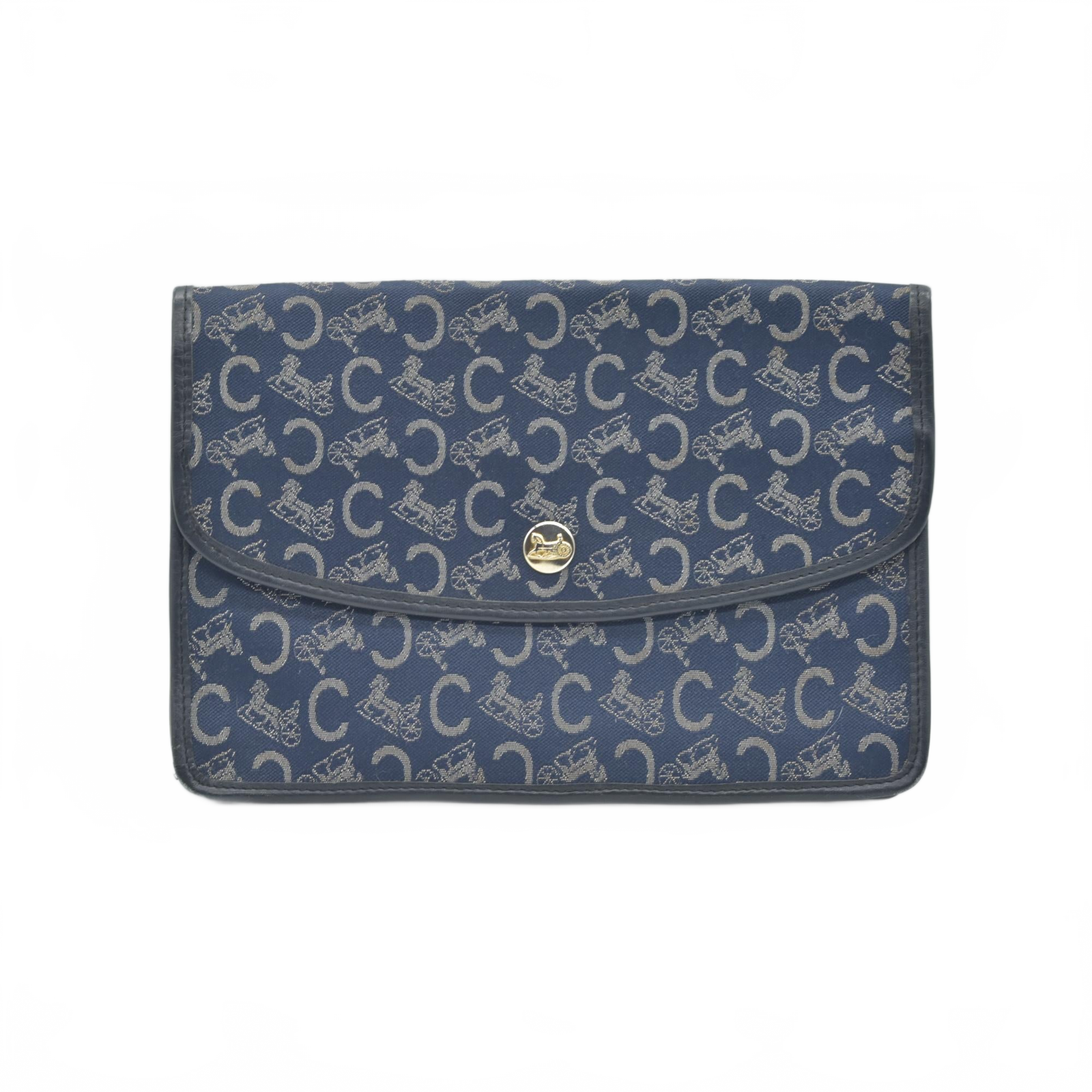 $490 Céline Vintage Celine Paris Monogram Clutch Navy White Navy Consignment